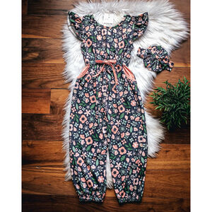 Wellington Designs Girls Happiness Blooms V-back Jumpsuit, Sz 5/6 NWT